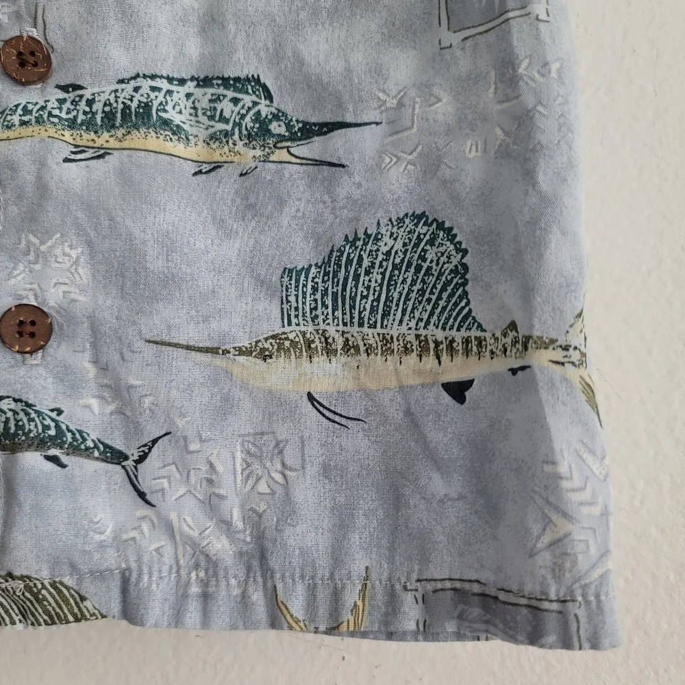 Cocoamo Kids Resort Wear Blue Hawaiian‎ Button Up Shirt Fish Aloha